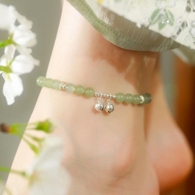 Anklet | 925 Sterling Silver Natural Hetian Jade Prosperity Bell Charm Anklet Anklet Anklet