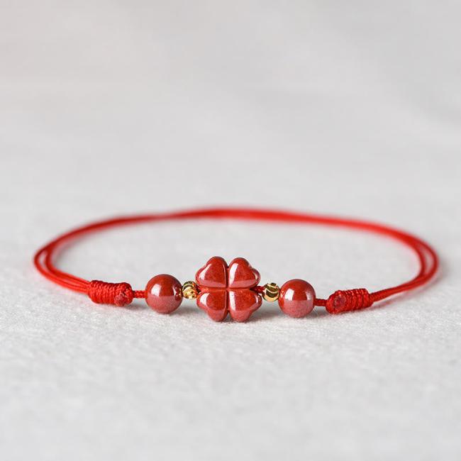 Anklet | Four Leaf Clover Cinnabar Blessing Calm String Bracelet Anklet Anklet Anklet