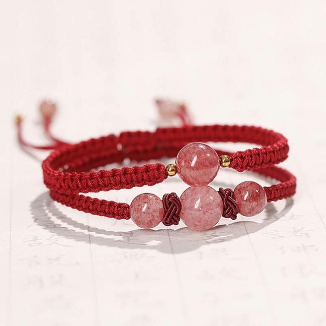 Anklet | Natural Strawberry Quartz Crystal Love Red String Weave Bracelet Anklet Anklet Anklet