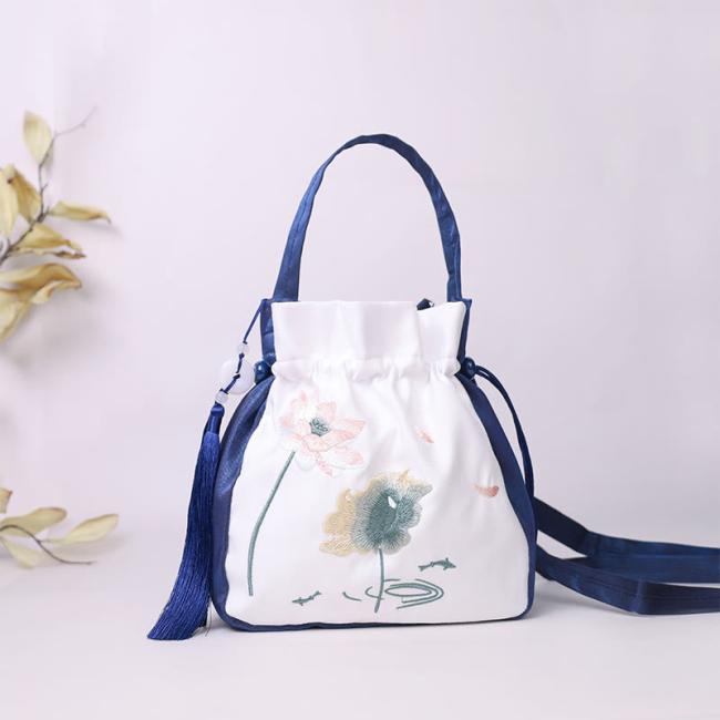 Bags | Embroidered Lotus Koi Fish Crane Camellia Cotton Linen Tote Crossbody Bag Shoulder Bag Handbag Accessories Bags