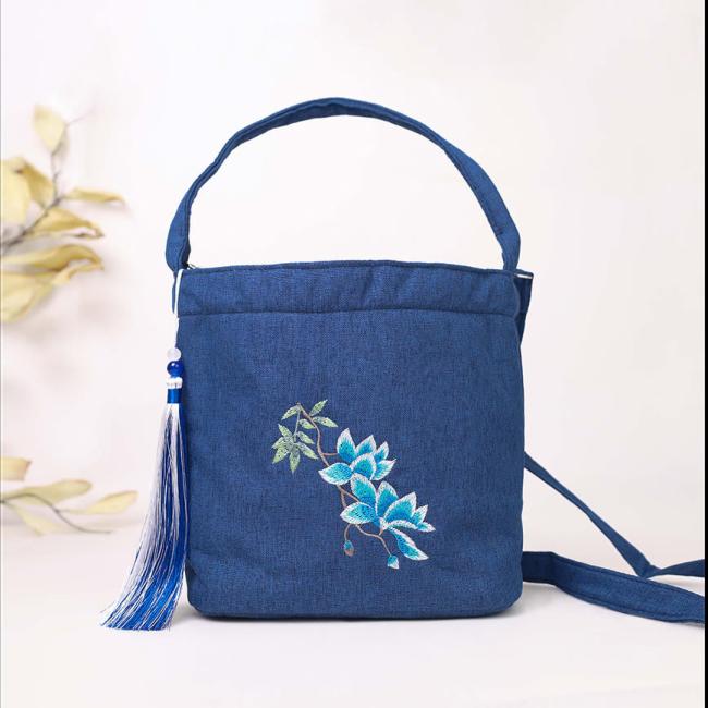 Bags | Embroidery Wisteria Plum Lotus Cherry Blossom Cotton Linen Canvas Tote Crossbody Bag Shoulder Bag Handbag Accessories Bags