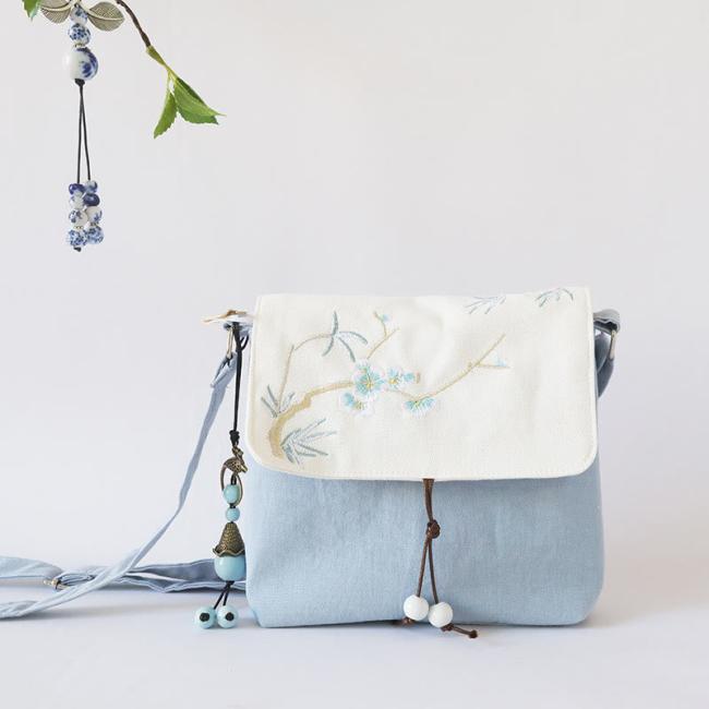 Bags | Handmade Embroidered Plum Flowers Canvas Crossbody Bag Shoulder Bag Handbag Accessories Bags