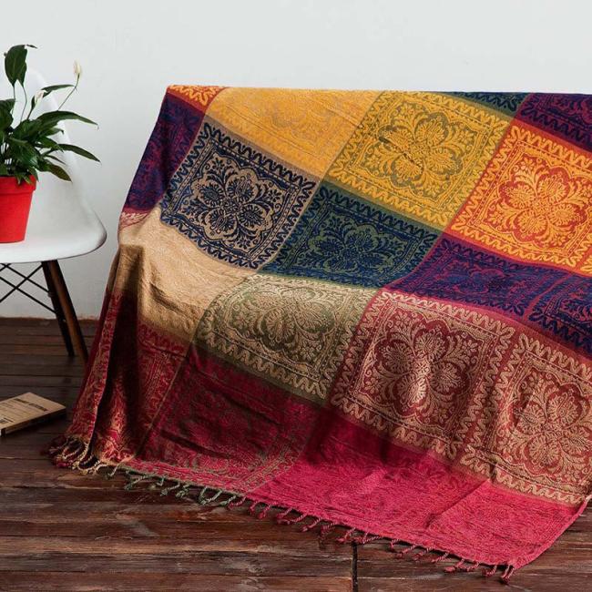 Blanket | Tibetan Floral Pattern Hand-Dyed Craftsman Blanket Accessories Blanket