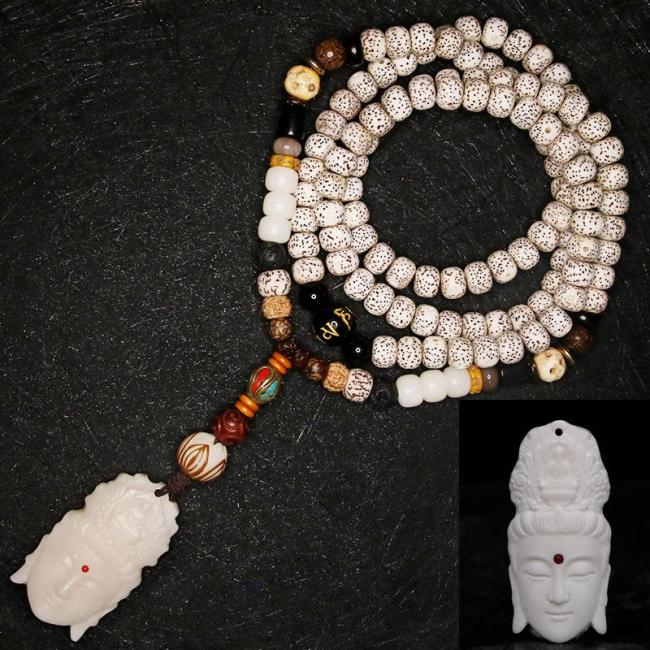 Bodhi Seed Malas | 108 Mala Beads Bodhi Seed Yak Bone Avalokitesvara Lucky Pixiu Guan Gong Buddha Demon Peace Tassel Bracelet Bodhi Seed Malas Bodhi Seed Malas