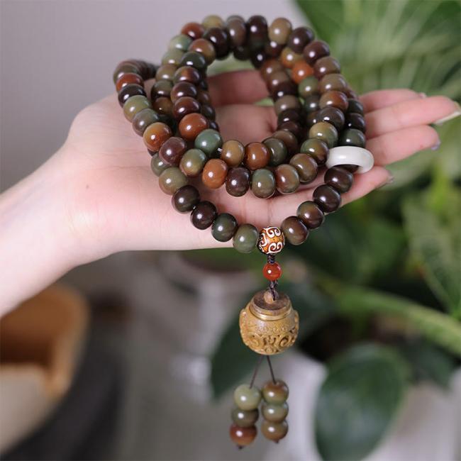 Bodhi Seed Malas | 108 Mala Beads Dunhuang Color Bodhi Seed Dzi Bead Keep Away Evil Spirits Bracelet Bodhi Seed Malas Bodhi Seed Malas