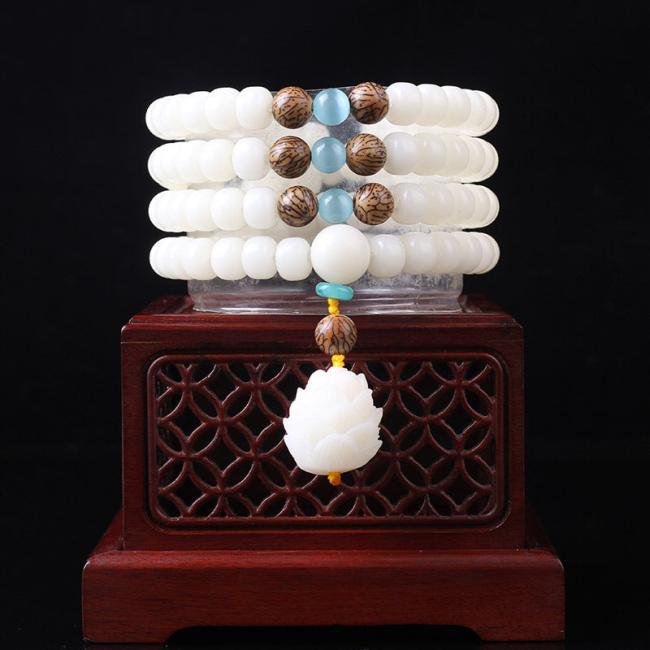 Bodhi Seed Malas | White Bodhi Seed Mala 108 Beads Luck Bracelet Bodhi Seed Malas Bodhi Seed Malas