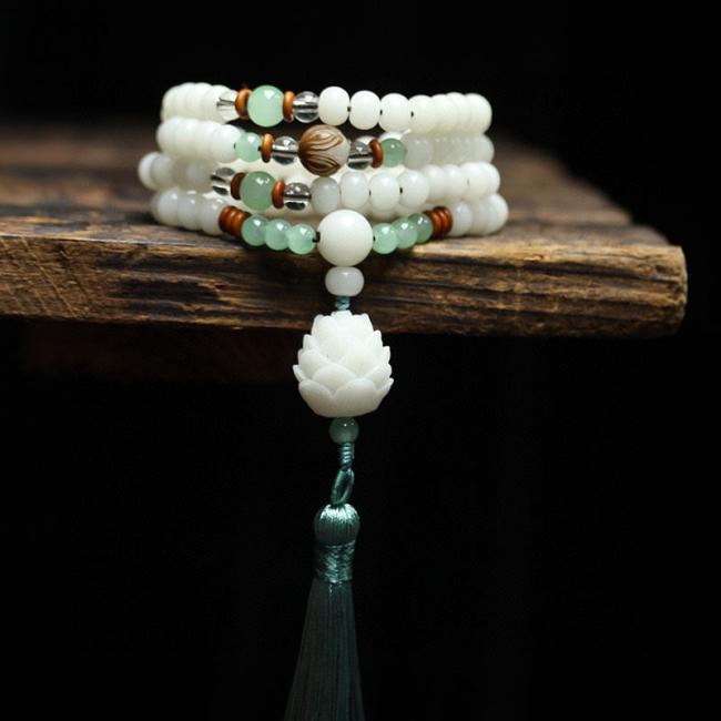 Bodhi Seed Malas | White Bodhi Seed Mala 108 Beads Protection Bracelet Bodhi Seed Malas Bodhi Seed Malas