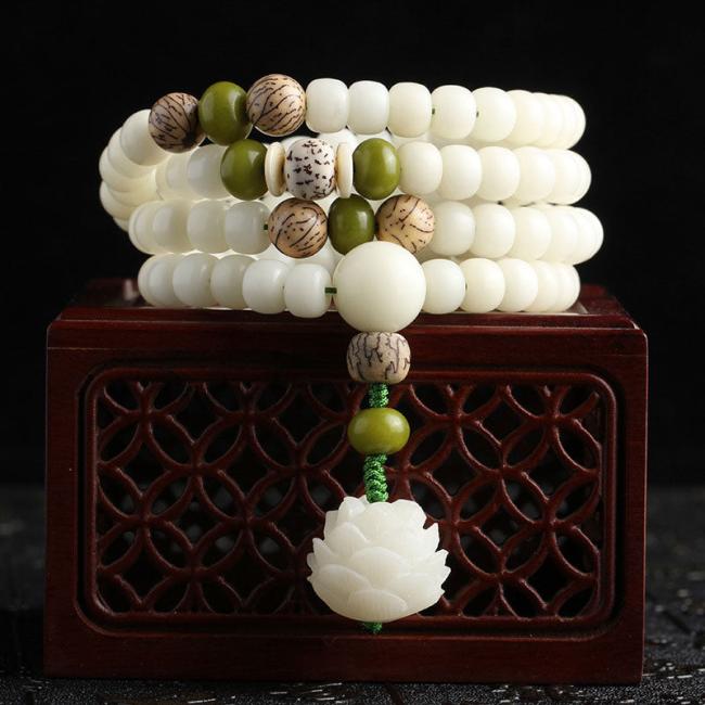 Bodhi Seed Malas | White Jade Bodhi Lotus Mala Harmony Necklace Bracelet Bracelets Bodhi Seed Malas