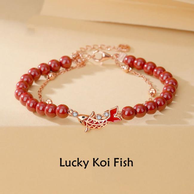 Bracelets | 925 Sterling Silver Lucky Koi Fish Cinnabar Zircon Prosperity Double Layer Chain Bracelet Bracelets Bracelets