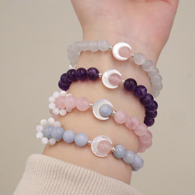 Bracelets | 925 Sterling Silver Natural Amethyst Aquamarine Pink Crystal Cat’s Eye Healing Crescent Moon Bracelet Bracelets Bracelets