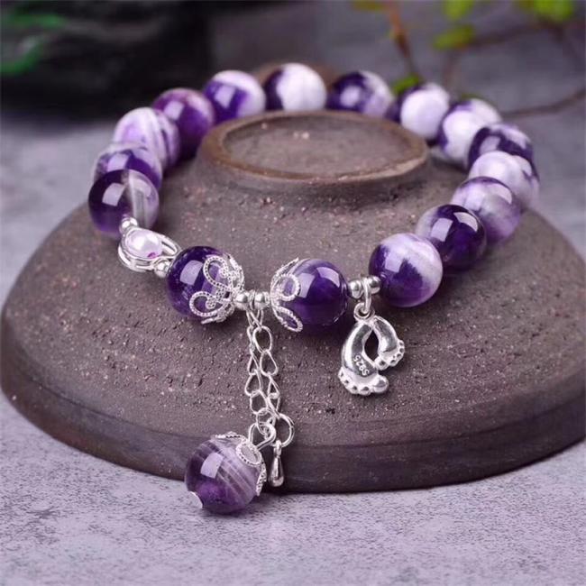 Bracelets | 925 Sterling Silver Natural Amethyst Healing Feet Love Heart Charm Bracelet Bracelets Bracelets