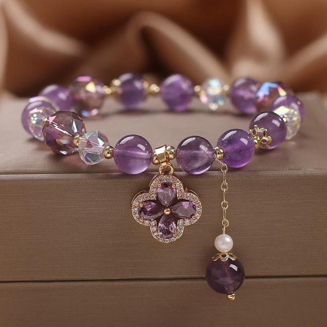 Bracelets | Natural Amethyst Crystal Four Leaf Clover Spiritual Healing Bracelet Bracelets Bracelets