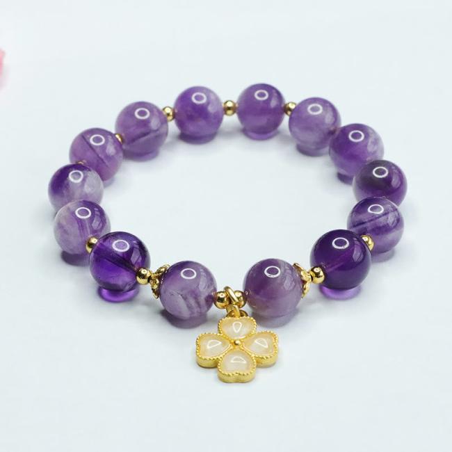 Bracelets | Natural Amethyst Crystal Inner Peace Four Leaf Clover Charm Bracelet Bracelets Bracelets