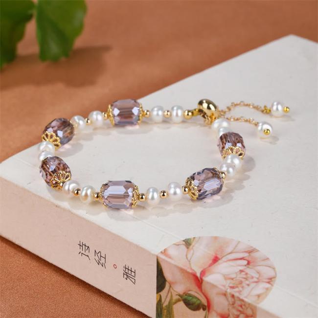 Bracelets | Natural Amethyst Pearl Peace Healing Chain Bracelet Bracelets Bracelets