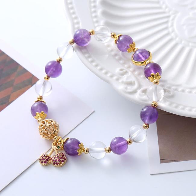 Bracelets | Natural Amethyst White Crystal Positive Cherry Charm Bracelet Bracelets Bracelets