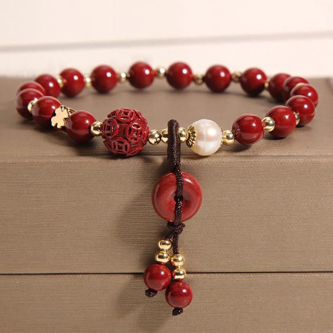 Bracelets | Natural Cinnabar Peace Buckle Copper Coin Charm Blessing Bracelet Bracelets Bracelets