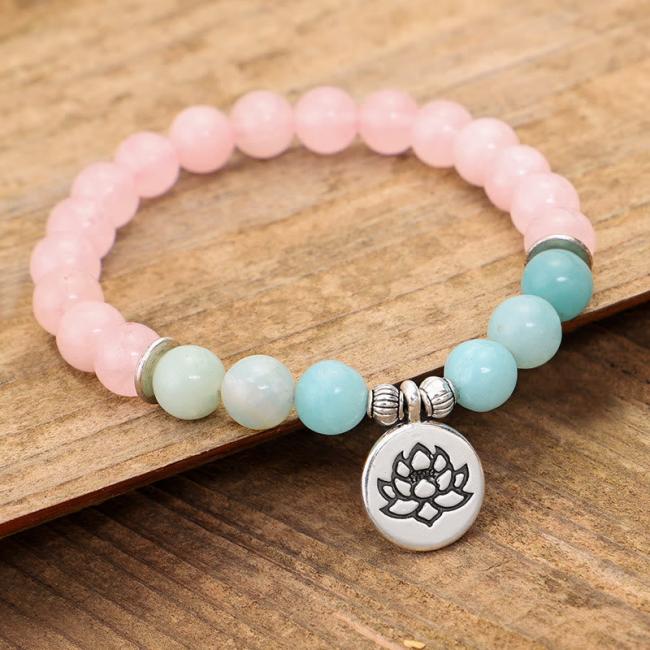 Bracelets | Natural Pink Crystal Amazonite Lotus Buddha OM Symbol Warmth Bracelet Bracelets Bracelets