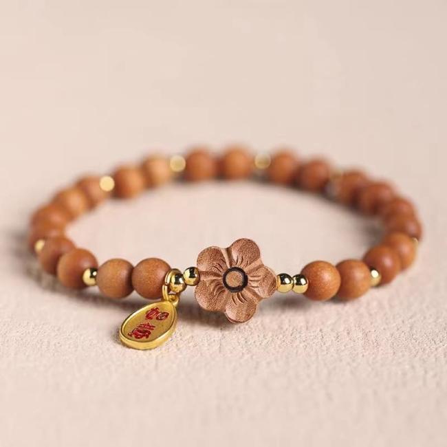 Bracelets | Natural Sandalwood Peach Blossom Small Leaf Red Sandalwood Ruyi Charm Protection Bracelet Bracelets Bracelets