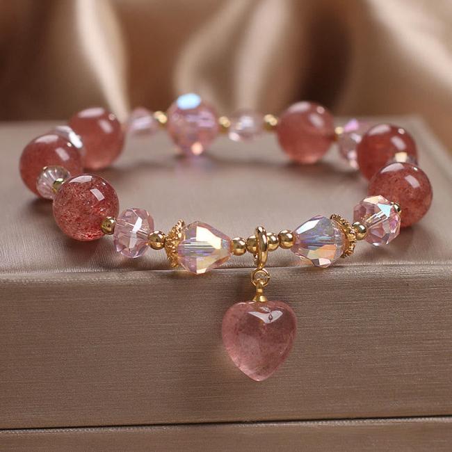 Bracelets | Natural Strawberry Quartz Crystal Love Heart Healing Positive Bracelet Bracelets Bracelets