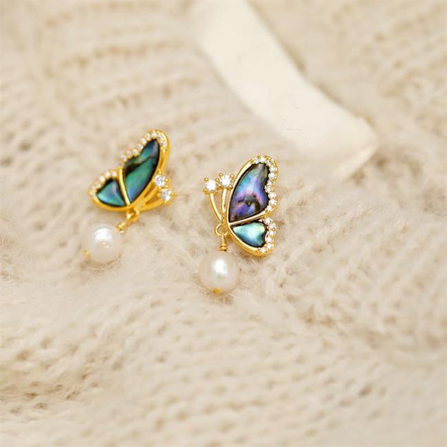 Earrings | 18K Gold Plated Copper Pearl Butterfly Love Stud Earrings Earrings Earrings