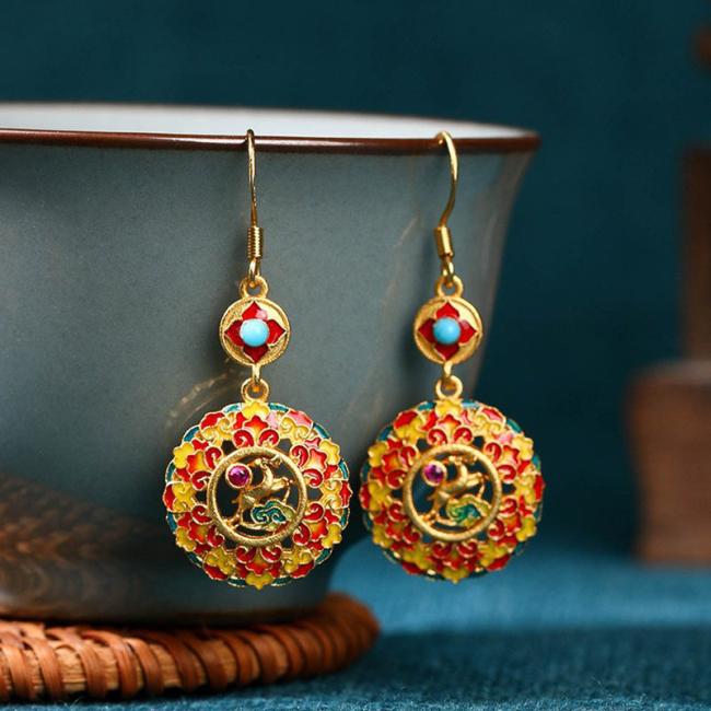 Earrings | 24K Gold Plated Dunhuang Color Elk Copper Balance Drop Earrings Earrings Earrings