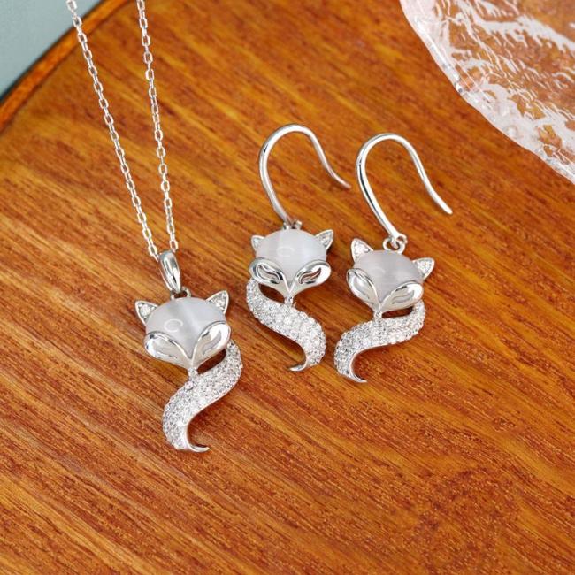 Earrings | 925 Sterling Silver Cat’s Eye Cute Fox Support Necklace Pendant Earrings Earrings Earrings