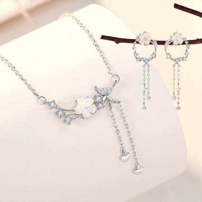 Earrings | 925 Sterling Silver Flower Butterfly Love Necklace Pendant Earrings Set Earrings Earrings