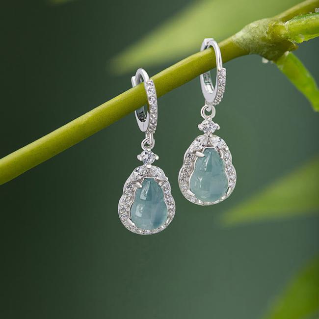 Earrings | 925 Sterling Silver Green Jade Gourd Abundance Drop Earrings Earrings Earrings