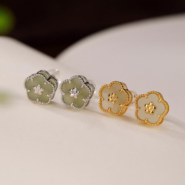 Earrings | 925 Sterling Silver Hetian Jade Plum Flower Luck Stud Earrings Earrings Earrings