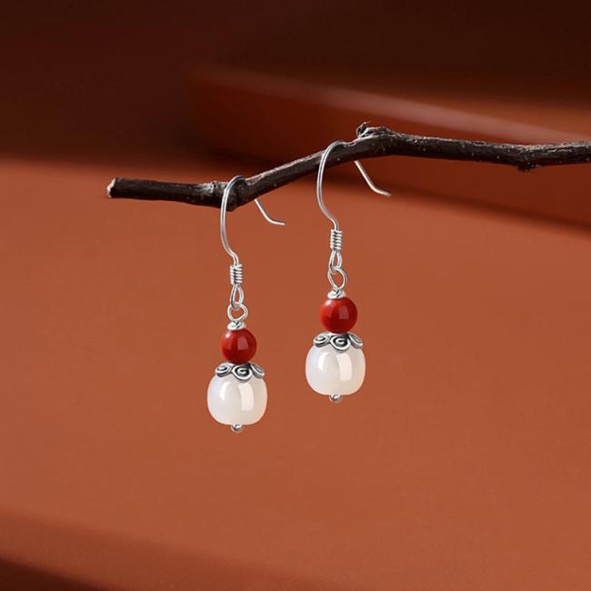 Earrings | 925 Sterling Silver Hetian White Jade Pumpkin Red Agate Luck Drop Earrings Earrings Earrings