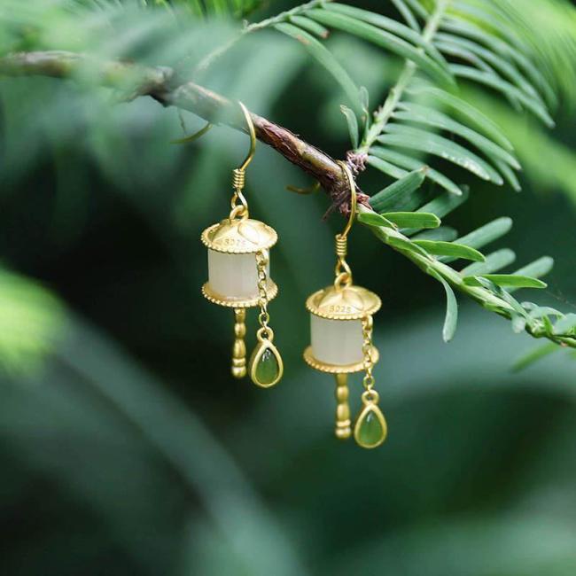 Earrings | 925 Sterling Silver Jade Prayer Wheel Luck Drop Earrings Earrings Earrings