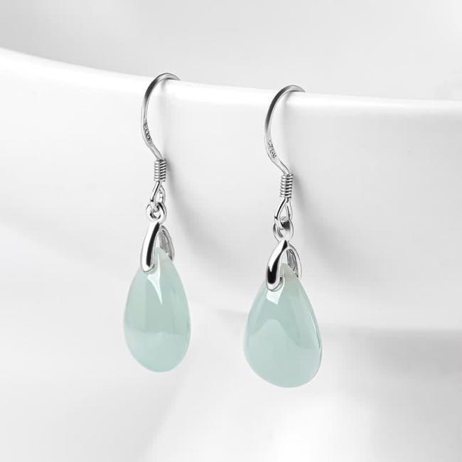 Earrings | 925 Sterling Silver Jade Water Drop Pattern Luck Prosperity Dangle Earrings Earrings Earrings