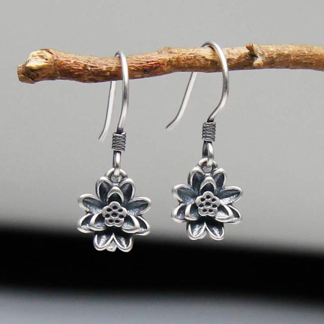 Earrings | 925 Sterling Silver Lotus Flower Enlightenment Earrings Earrings Earrings