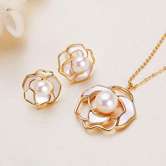 Earrings | 925 Sterling Silver Pearl Camellia Pattern Happiness Necklace Pendant Earrings Earrings Earrings