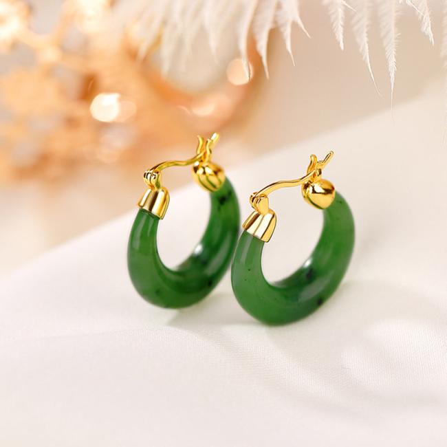 Earrings | 925 Sterling Silver Plated Gold Natural Round Hetian Cyan Jade Luck Drop Earrings Earrings Earrings