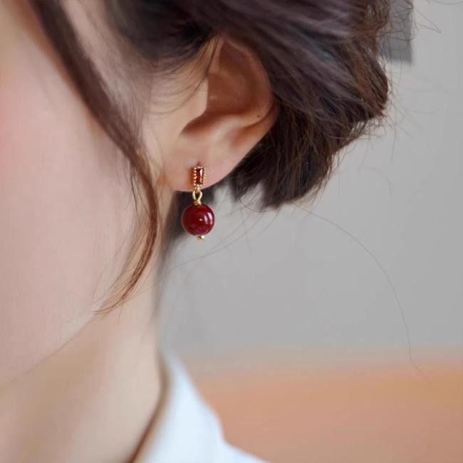 Earrings | 925 Sterling Silver Posts 14K Gold Filled Cinnabar Bead Zircon Calm Earrings Earrings Earrings