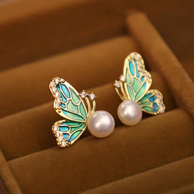 Earrings | 925 Sterling Silver Posts 18K Gold Plated Copper Natural Pearl Butterfly Healing Stud Earrings Earrings Earrings