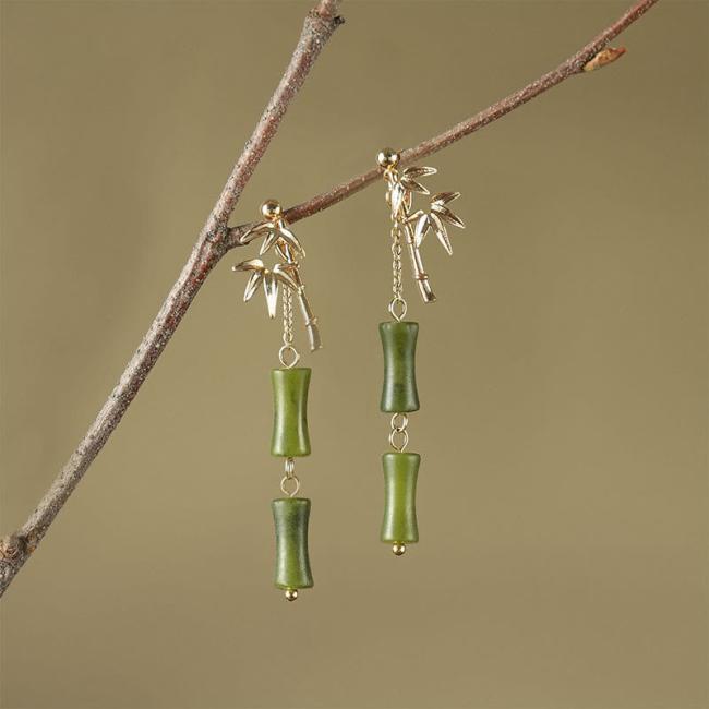 Earrings | 925 Sterling Silver Posts Copper Plated Gold Natural Peridot Bamboo Leaf Drop Earrings Earrings Earrings