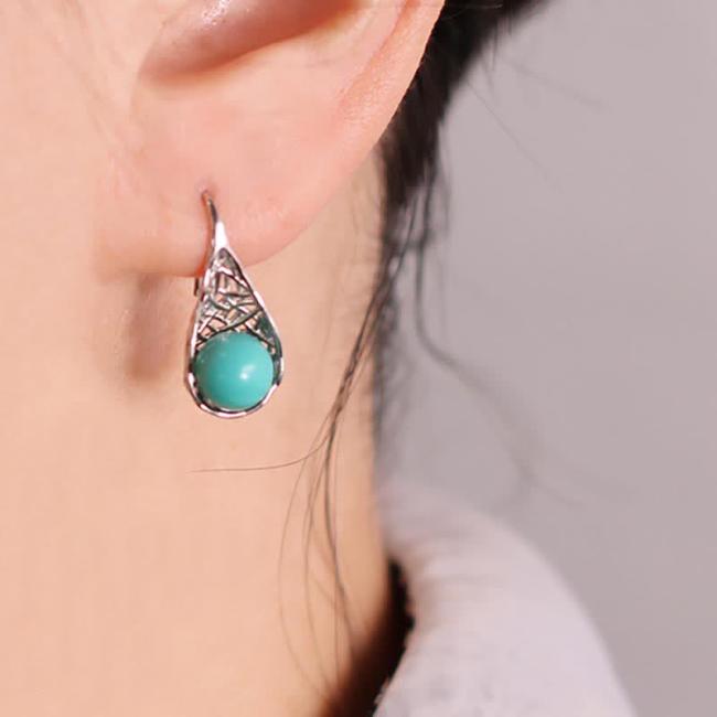 Earrings | 925 Sterling Silver Turquoise Beaded Pattern Protection Drop Dangle Earrings Earrings Earrings