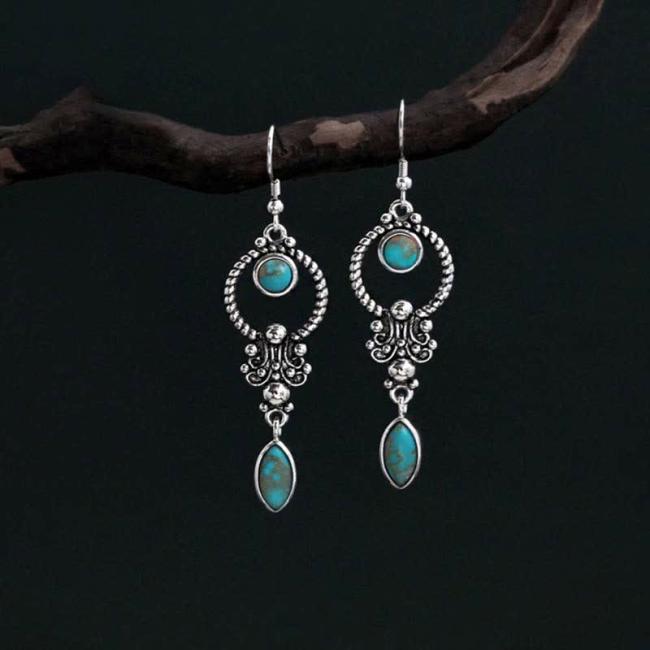 Earrings | 925 Sterling Silver Vintage Turquoise Waterdrop Pattern Balance Drop Dangle Earrings Earrings Earrings