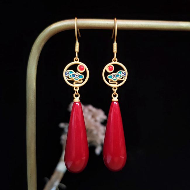 Earrings | Auspicious Cloud Copper Wealth Water Drop Earrings Earrings Earrings