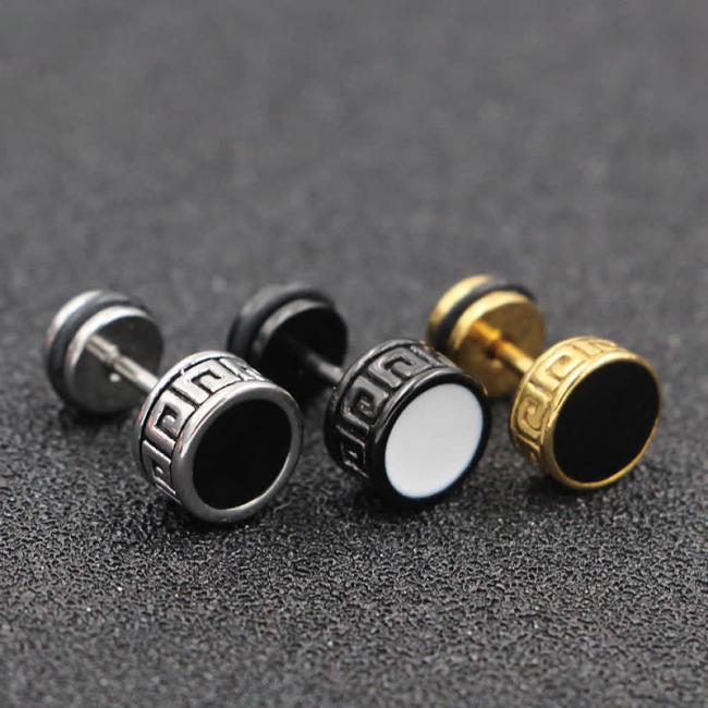 Earrings | Cool Men Titanium Steel Balance Round Stud Earrings Jewelry Earrings