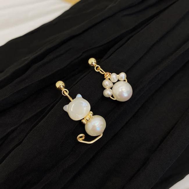 Earrings | Cute Cat Paw Pearl Wisdom Stud Drop Earrings Earrings Earrings