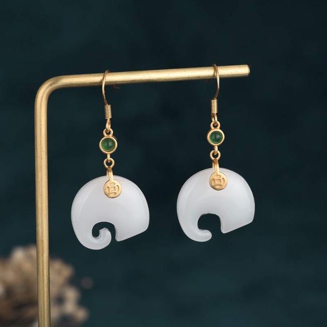 Earrings | FengShui Elephant White Jade Fortune Earrings Earrings Earrings