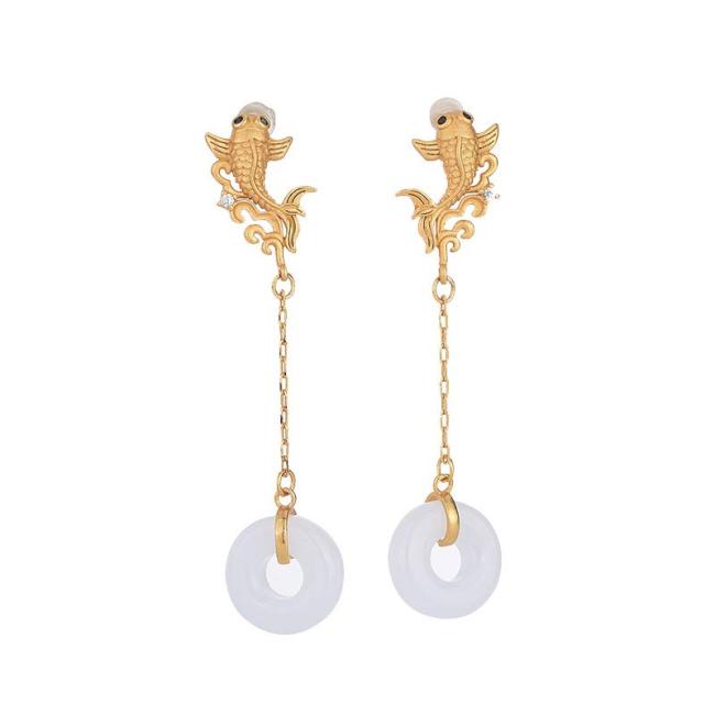 Earrings | FengShui Koi White Jade Fortune Earrings Earrings Earrings