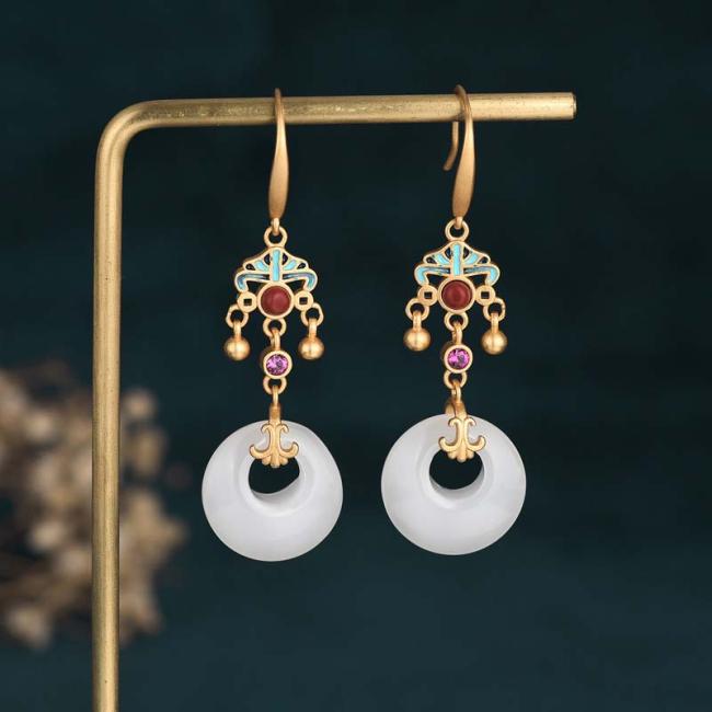 Earrings | FengShui White Jade Blessing Drop Earrings Earrings Earrings