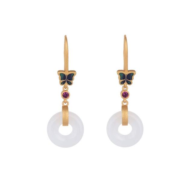 Earrings | FengShui White Jade Butterfly Fortune Earrings Earrings Earrings