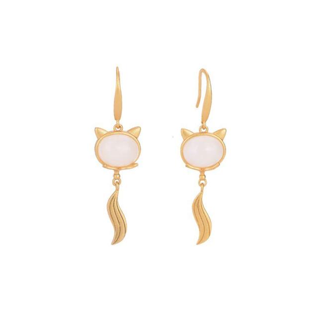 Earrings | FengShui White Jade Fox Fortune Earrings Earrings Earrings