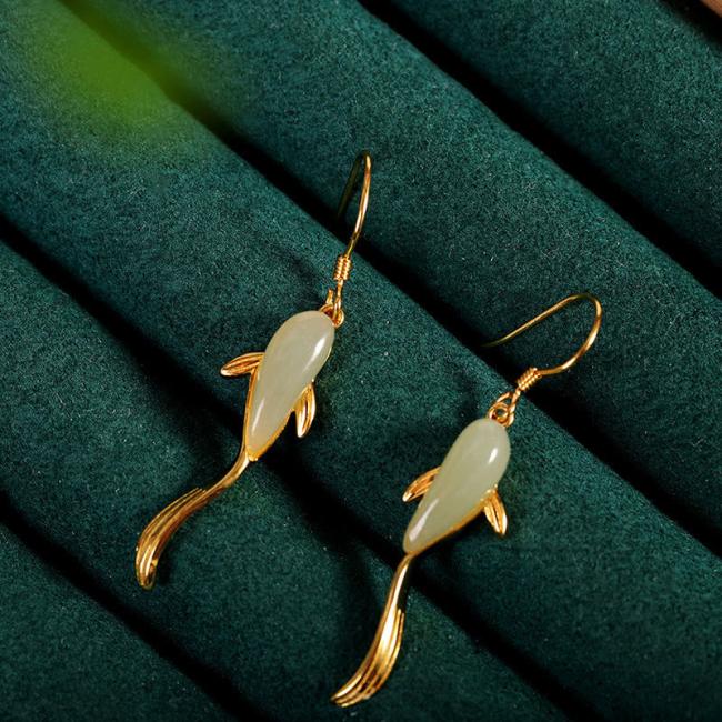 Earrings | Fish Pattern Jade Luck Dangle Drop Earrings Earrings Earrings