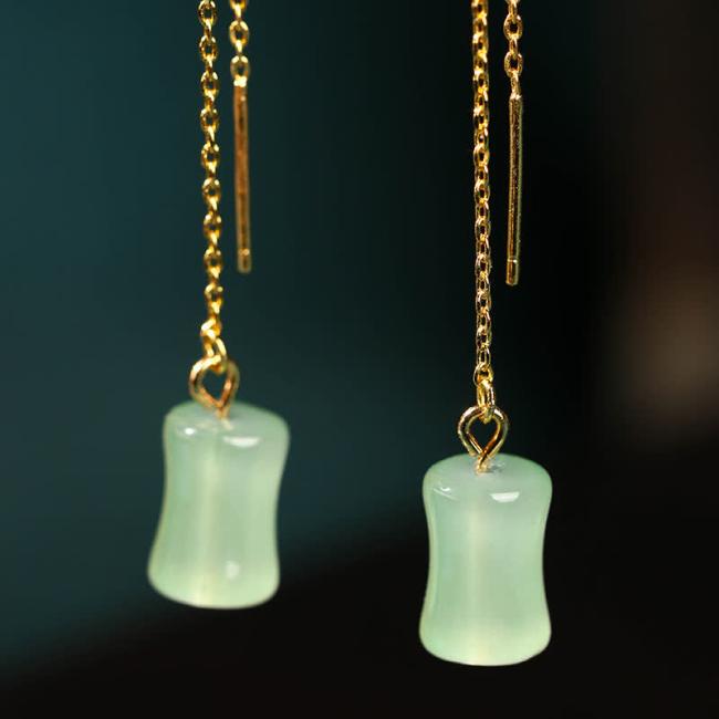 Earrings | Jade Bamboo Pattern Luck Drop Earrings Earrings Earrings